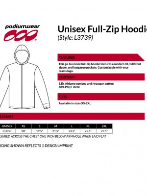 Podiumwear Unisex Sponge-Fleece Full-Zip Hoodie with Print